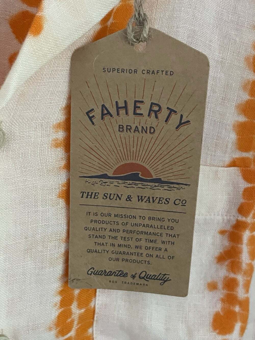 New Faherty Shibori Palma Linen Shirt Camp Citrus Valley/Orange Cream NWT $168 - Picture 9 of 16